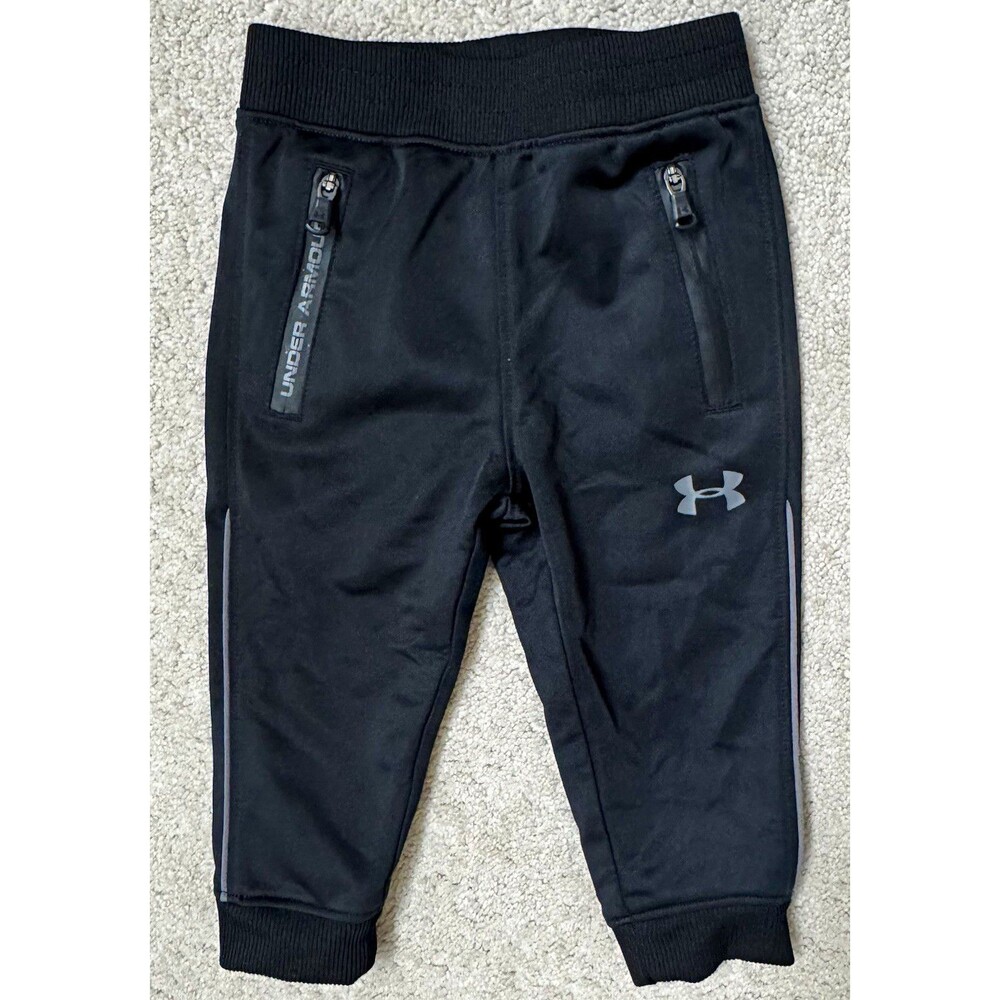 Under Armour 12M Baby Black Knit Jogger Pants Pull On Elastic Waist Zip Pockets